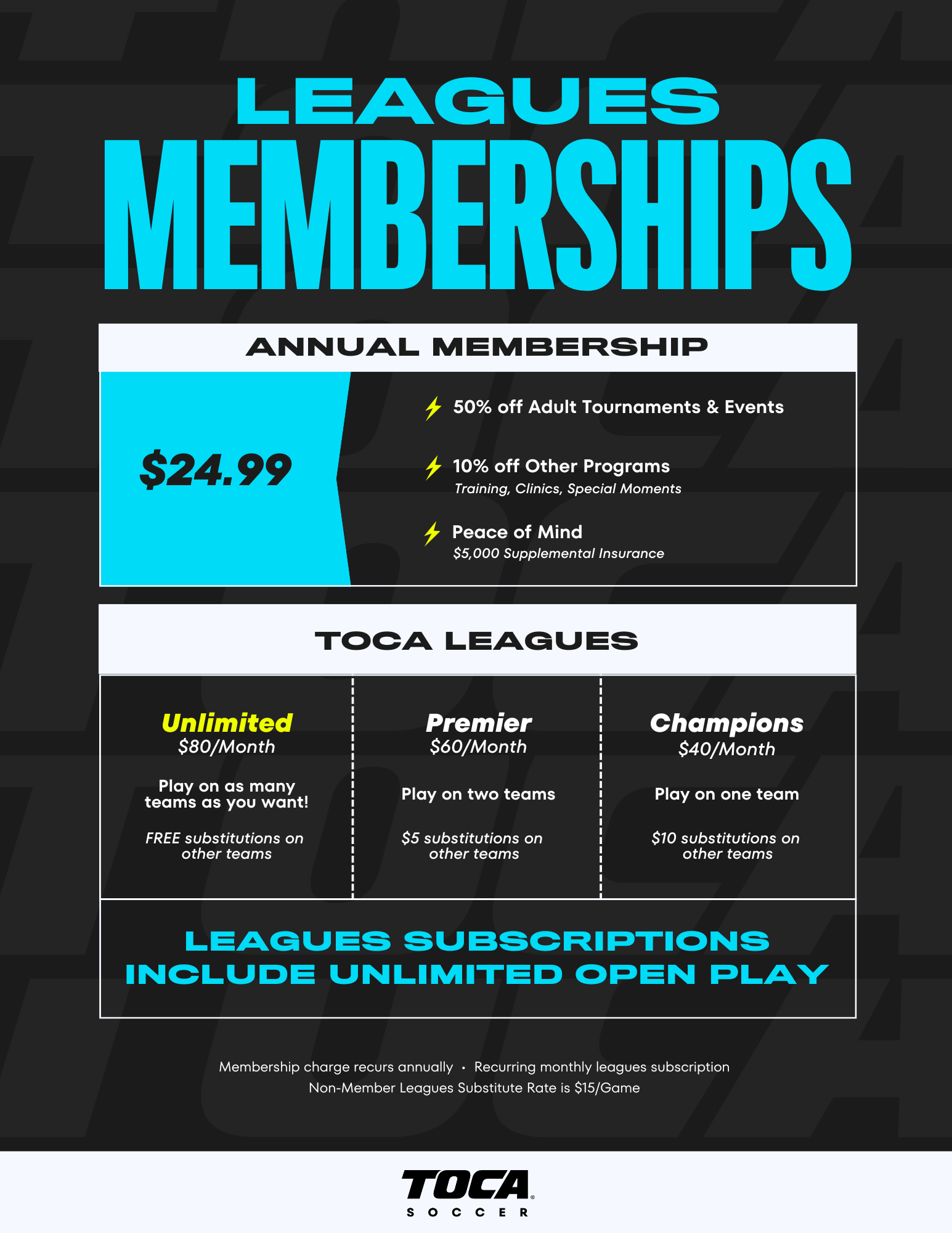 Leagues Membership Pricing & Schedule